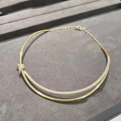 [Eterna Jewels]KNOT DOUBLE ROW NECKLACE IN YELLOW GOLD WITH DIAMONDS