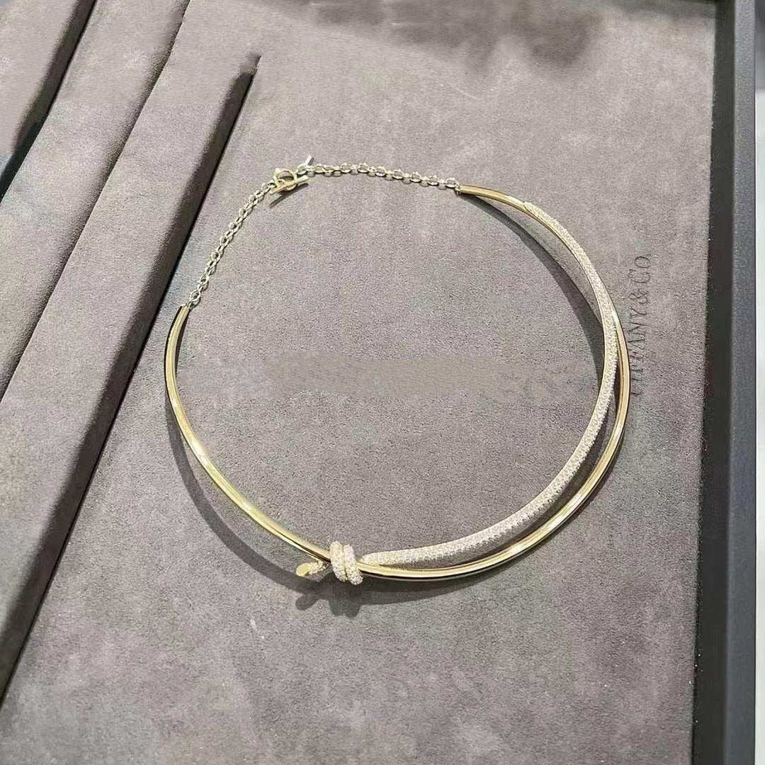 [Eterna Jewels]KNOT DOUBLE ROW NECKLACE IN YELLOW GOLD WITH DIAMONDS