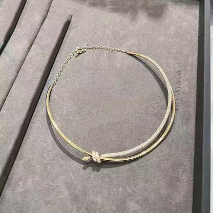 [Eterna Jewels]KNOT DOUBLE ROW NECKLACE IN YELLOW GOLD WITH DIAMONDS
