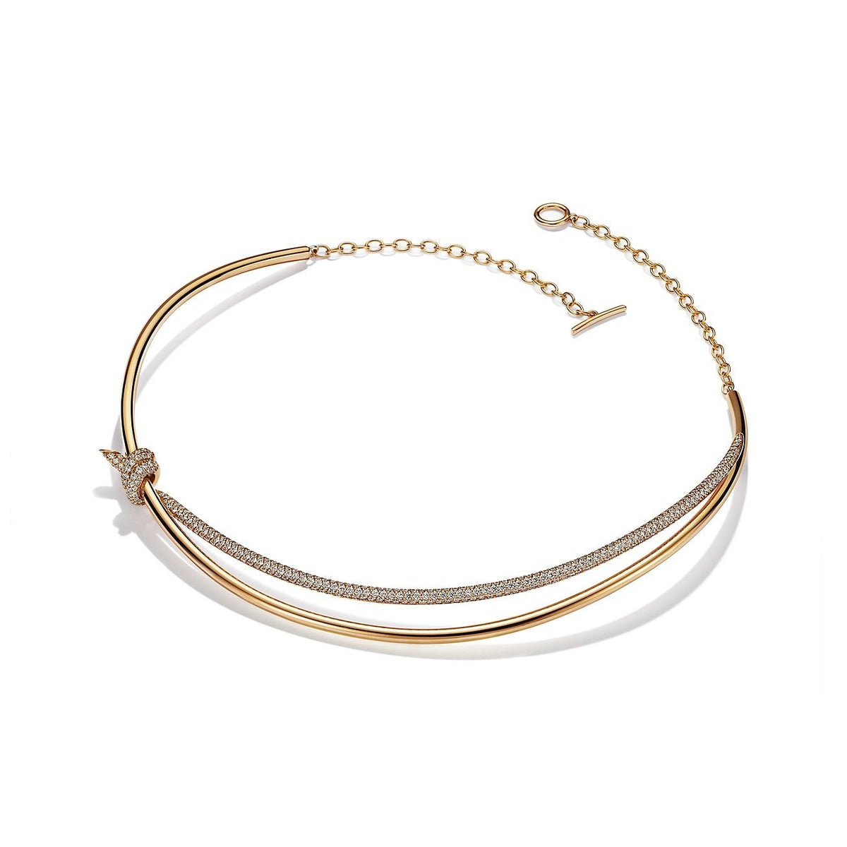 [Eterna Jewels]KNOT DOUBLE ROW NECKLACE IN YELLOW GOLD WITH DIAMONDS