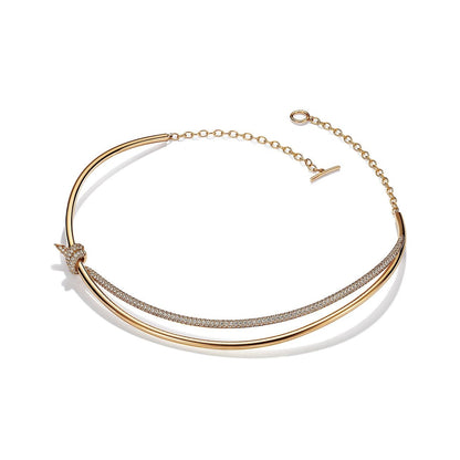[Eterna Jewels]KNOT DOUBLE ROW NECKLACE IN YELLOW GOLD WITH DIAMONDS