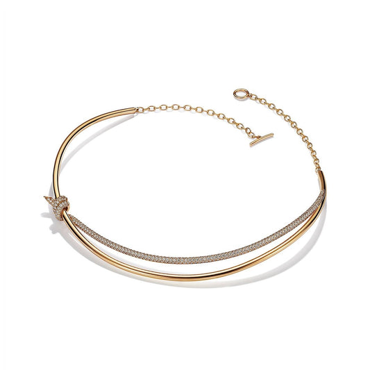 [Eterna Jewels]KNOT DOUBLE ROW NECKLACE IN YELLOW GOLD WITH DIAMONDS