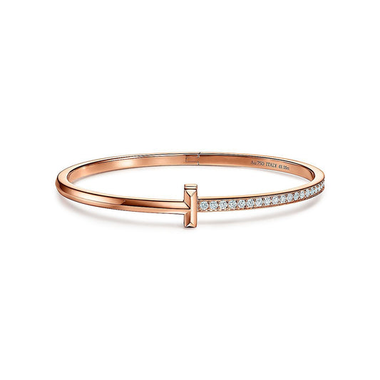 [Eterna Jewels]NARROW T1 HINGED BANGLE DIAMOND PINK GOLD