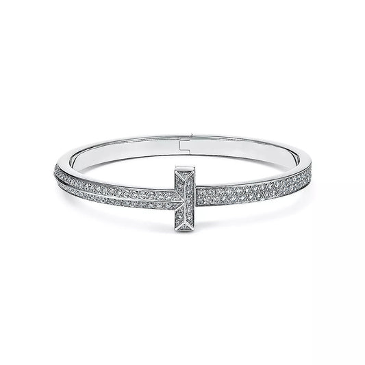 [Eterna Jewels]WIDE DIAMONDS HINGED BANGLE SILVER