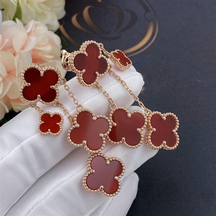 [Eterna Jewels]CLOVER EARRINGS CARNELIAN 4 MOTIFS PINK GOLD